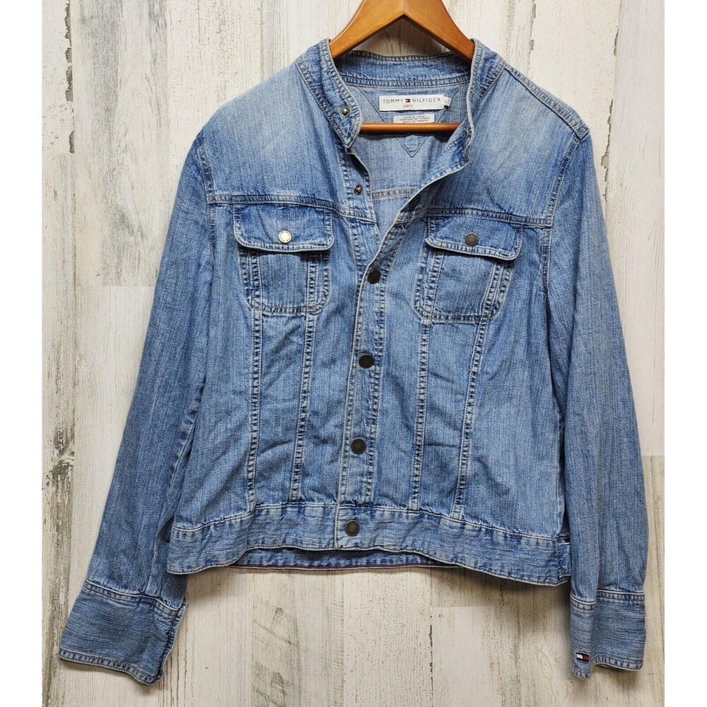 Vintage Tommy Hilfiger Jeans Jacket Women XL Blue Trucker Y2k